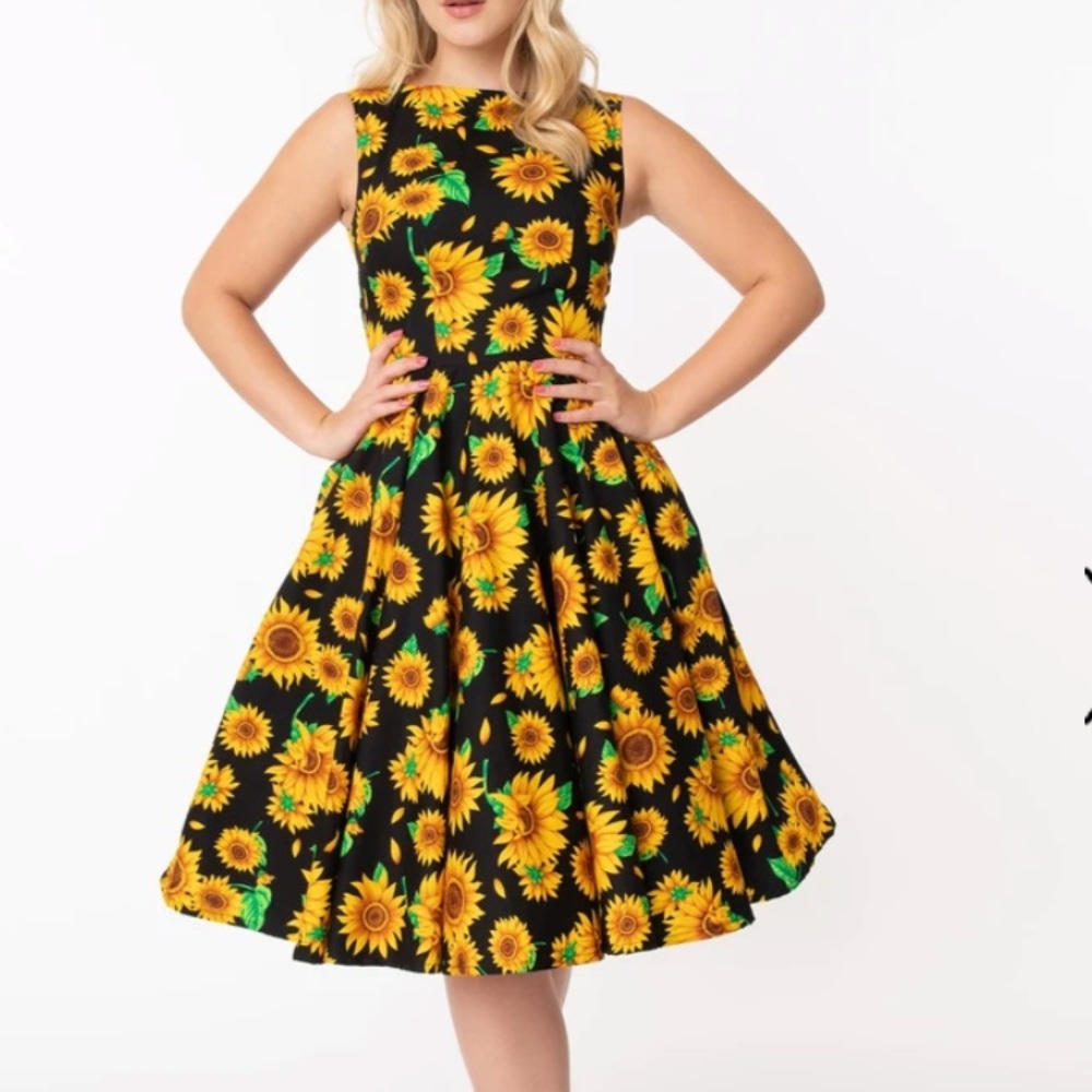 Unique Vintage Sunflower Audrey Swing Dress